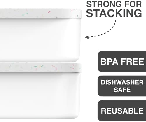 BALCI,Ice Cream Container,2 Quart,Perfect Reusable Freezer Storage for Homemade Ice Cream Tubs for Sorbet, Frozen Yogurt and Gelato!,Flexible Silicone Lids, Long Scoop, Stackable,White with Sprinkles