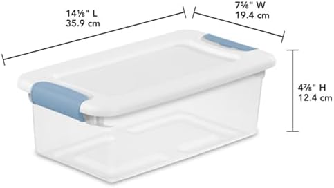 Sterilite 6 Qt Latching Storage Box, Stackable Bin with Latch Lid, Plastic Container to Organize Shoes on Closet Shelf, 