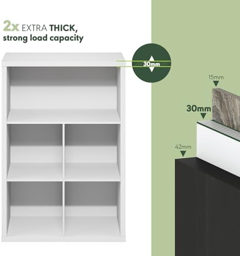 Furinno Cubicle Book Shelf, 5-Cube Bookshelf, Extra Thick Frame Cube Storage Organizer Bookcase with Closed Back, 15.3 x