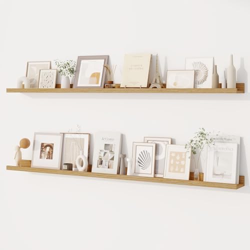 Dreamland Picture Ledge Shelf for Wall, Floating Shelves Set of 2,55 inch Long Floating Shelves with Lip for Living Room,Bedroom,Bathroom,Kitchen,Oak
