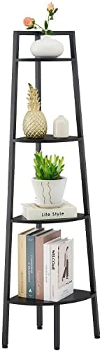 Hoctieon Corner Shelf, 4-Tier Corner Bookshelf, Rustic Ladder Shelf, Industrial Display Stand for Living Room, Kitchen, 