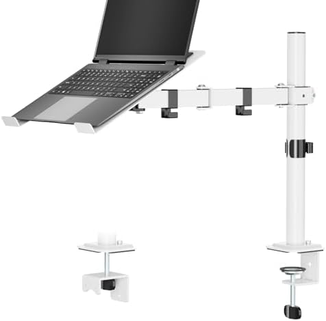 UPGRAVITY White Laptop Desk Mount with Vented Tray for Notebook up to 17 inch, Fully Adjustable Single Laptop Arm Stand 