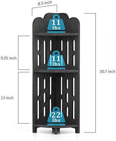Meangood Bathroom Corner Shelf Stand, 3 Tier Solid Wood Display Shelf for Narrow Space, Shower Corner Shelf, Plant Stand