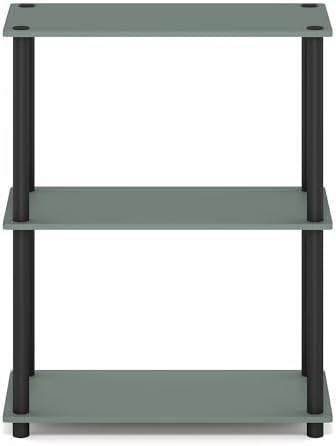 Furinno Turn-N-Tube Toolless Assembly Storage Shelves, 3-Tier Green Book Shelf, Open Storage Bookshelf, for Organization
