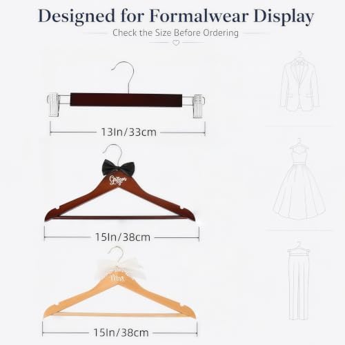 3 Piece Bride and Groom Hangers, Wooden Formalwear Display Set