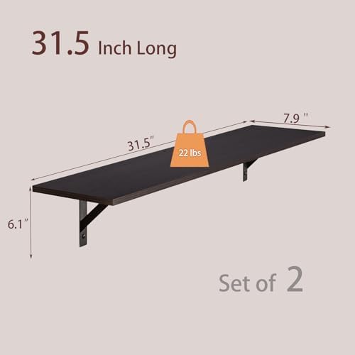DINZI LVJ Long Wall Shelves, 31.5" Wall Mounted Shelves with Metal Brackets