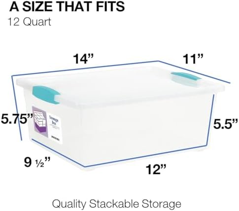 Tribello Plastic Storage Containers, 12 Qt, Clear with Lids, 2 Pack, Made in USA (Deep - 14 x 11 x 6)