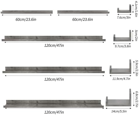 Giftgarden 47 Inch Long Floating Shelves for wall Set of 5, Grey Wood Wall Shelves for Bathroom, Bedroom, Kitchen, Livin