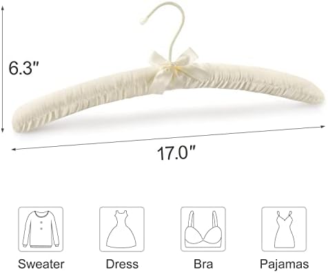 TOPIA HANGER Satin Padded Hangers for Women Clothing 17-inch 10 Pack Ivory