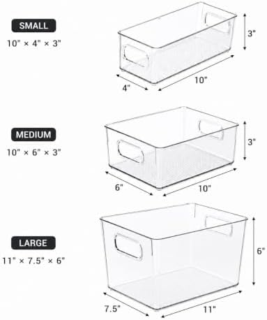 Set of 5 Stackable Fridge Organizers and Storage Bins, 2 Small, 2 Medium & 1 Large Clear Plastic Pantry Organizer Bins w