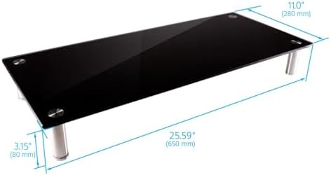 Monoprice Medium Multimedia Desktop Stand, Black Glass (27.6" x 12.2" x 3") - Stand & Riser, Laptop Stand, Desktop TV St