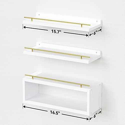 WOPITUES Floating Shelves for Wall with Cube Shelf, Wall Shelves with Metal Rail for Decor, Bathroom Organizers and Stor