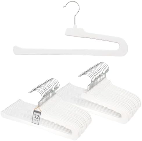 Velvet Pant Hangers Open End,32 Pack Non Slip White Felt Trouser Hangers