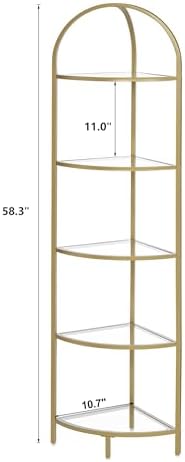 Homhedy 5-Tier Gold Corner Shelf Stand, Metal Corner Bookshelf