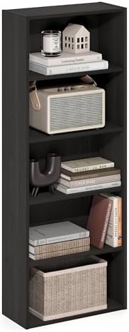 Furinno Basic 5-Tier Book Shelf with Open Shelves, Black Espresso