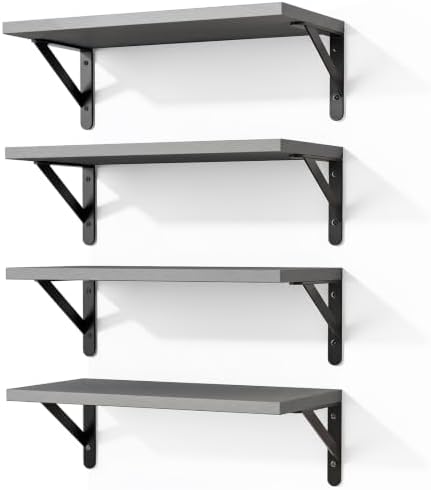 Fixwal Wall Floating Shelves for Home Decor (Grey, Set of 4, 16.5 Inch)