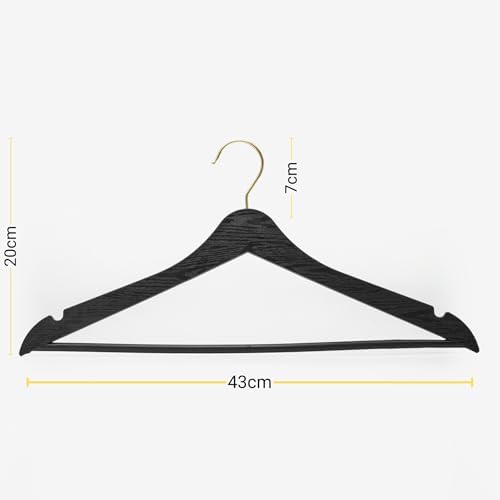 24 Pieces Black Wood Look Plastic Hangers Clothes Clothes Shirt Hanger with Gold Hooks