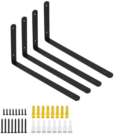 Mooche Black Shelf Brackets, Heavy Duty Floating Shelf Bracket for Wood Shelves, Wall Mounted Metal L Brackets, Wall She