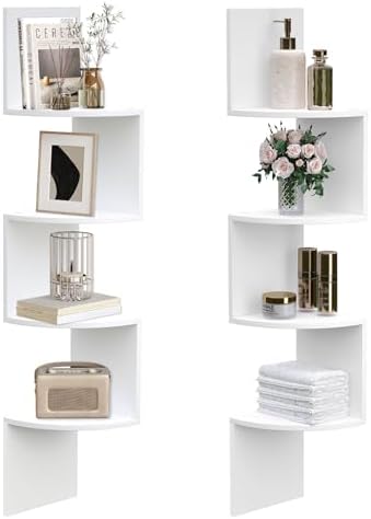 HOOBRO Corner Shelf Wall-Mounted, Set of 2 Floating Corner Shelves for Wall