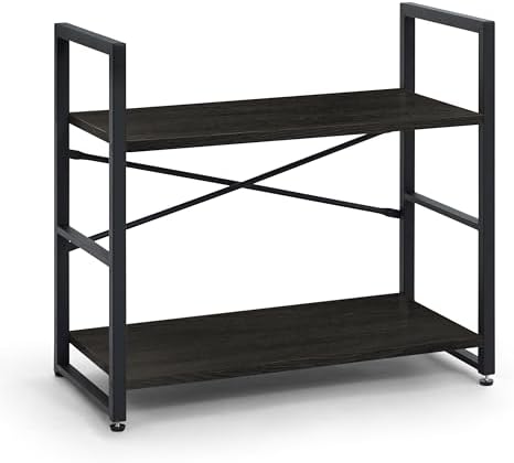 CAPHAUS 2 Tier Small Bookshelf, Bookcase Shelf Storage Organizer for Living Room, 24 Inch Width Free Standing Shelf, Ind