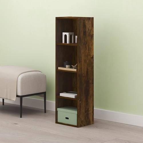 Hagen 4 Tier Organizer Bookcase, Bookshelf, Cube Storage, for Living Room, Home Office, Rustic Brown