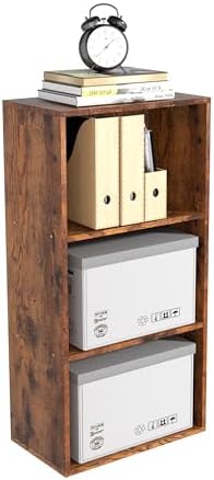 Wooden 3 Cube Storage Organizer, 3 Tier Low Bookcase Freestanding Storage Display Organizer,Versatile Cubes Shelf and Cu