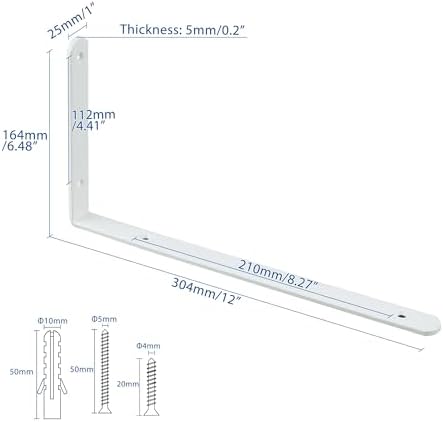 Mooche White Shelf Brackets, Heavy Duty Floating Shelf Bracket for Wood Shelves, Wall Mounted Metal L Brackets, Wall She