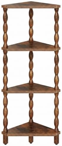 HOOBRO 4-Tier Corner Shelf, Wooden Corner Bookshelf for Small Space, Stylish Corner Storage Display Shelves for Living R