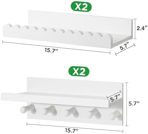 Nursery Floating Book Shelves for Bedroom Wall, Set of 4, Wavy