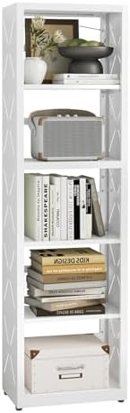 5-Tier Tall Book Shelf, Metal Bookcase with Adjustable Shelves