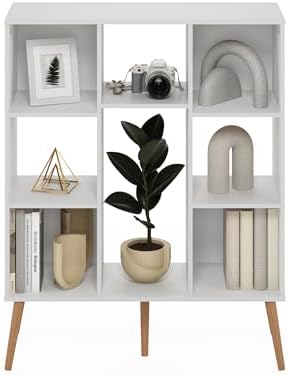 Furinno Claude Mid Century Style Book Shelf, 8-Cube Bookshelf, Cube Storage Organizer Bookcase with Wood Legs, 10.9 x 31