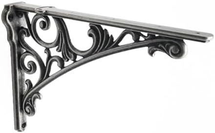 Decorative Shelf Bracket 8 inch, Rustic Antique Silver Brackets for Shelving, Heavy Duty Vintage, DIY Projects, Hardware