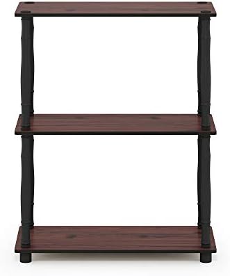 Furinno Turn-N-Tube 3-Tier Compact Multipurpose Shelf Display Rack with Classic Tube, Dark Cherry/Black
