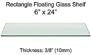 Dulles Glass 6" x 24" Rectangle Floating Glass Shelf - Shelf Only - Tempered - 3/8" Thick - Flat Polished Glass