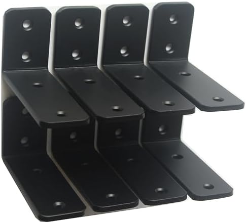 8 Pack - L 4" x H 2" x W1.5, 5mm Thick Black L Shelf Bracket, Iron Shelf Brackets, Metal Shelf Brackets, Floating Shelf,