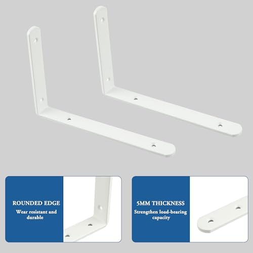 Mooche White Shelf Brackets, Heavy Duty Floating Shelf Bracket for Wood Shelves, Wall Mounted Metal L Brackets, Wall She
