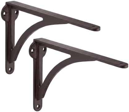 Khtumeware 100% Solid Brass Decorative Shelf Brackets, 7-inch Wall-Mounted Shelving Brackets, 2-Pack Oil Rubbed Bronze V