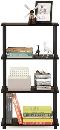 Furinno Turn-N-Tube Toolless Assembly Storage Shelves, 4-Tier Rustic Brown Book Shelf, Open Storage Bookshelf, for Organ