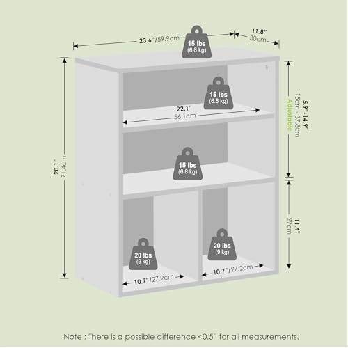 Frei Bookcases, Bookshelf, 4 Cube Display Bookcase, with Adjustable Shelves, for Home Office, Living Room, Black Oak
