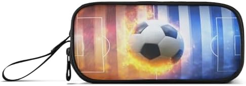 Wfrish Large Pencil Case,Soccer Ball Big Capacity Pencil Pouch 3 Compartments,Football Zipper Pencil Box, Back to School Supplies for Teen Girls Boy Student College Adults,Travel Essentials Black