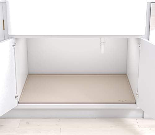 BASIN - Heavy Duty Under Sink Mat - Original Silicone Under Sink Mats - Under Sink Tray - Cover Kitchen Cabinet Liner Taupe 34.25x22