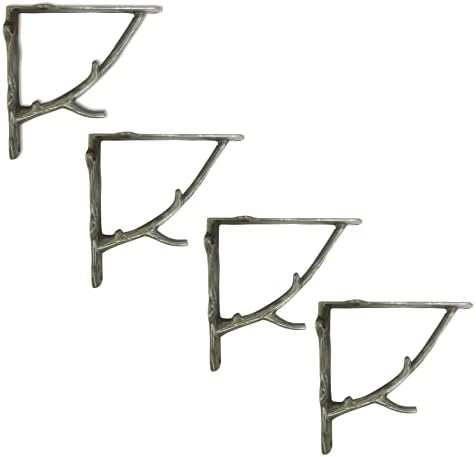 NACH Rustic Branch Metal Shelf Brackets, 6 inch, Decorative, Antique, 2 Floating, JS-90-078AMS