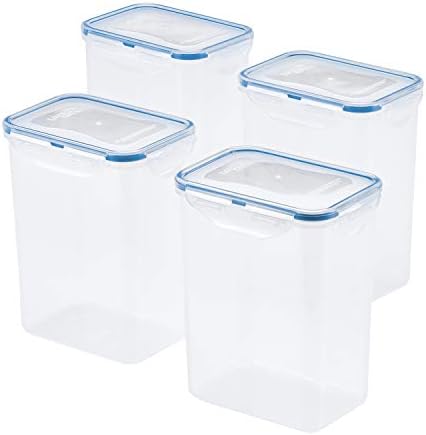 LOCK & LOCK LocknLock Easy Essentials Airtight Rectangular Tall Food Storage Container 7.61 Cup, 4 Piece, Clear