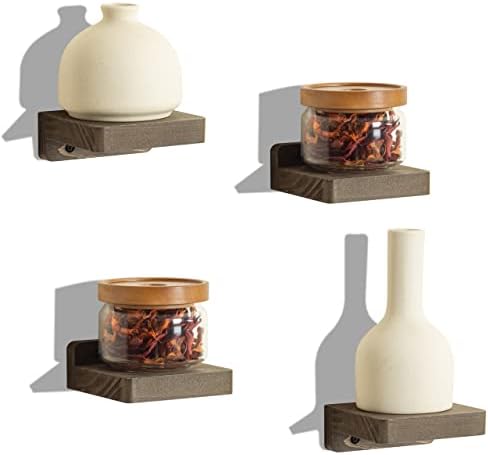 Freezing point Small Floating Shelf for Wall Set of 4 Natural Wood 4Inch Mini Wall Shelves Decor Plant Display Collectib