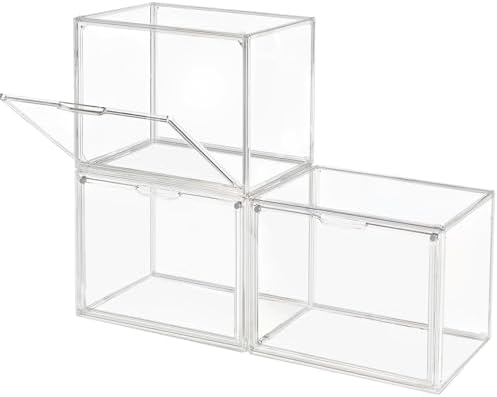 GUDEMAY Clear Stackable Plastic Storage Bins with Magnetic Lid, Dustproof Book & Cosmetic Acrylic Display Cases, Large F