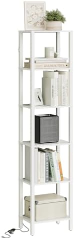 Open Book Shelf with LED Lights, 6 Tier Tall Bookshelf, Narrow Bookcase with Open Shelves, 14.57" x 10.63" x 65.83", Boo