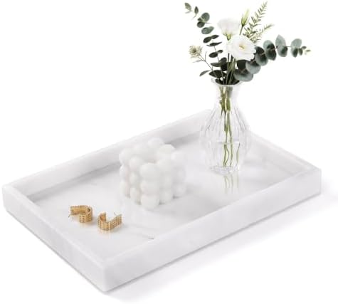 Bathroom Tray for Countertop, Marble Perfume Tray for Dresser Organizer, Marble Tray for Bathroom Counter & Home Decor, 
