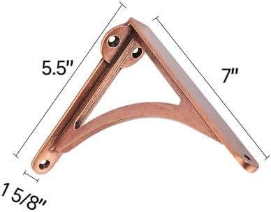 Khtumeware 100% Solid Brass Decorative Shelf Brackets, 7-inch Wall-Mounted Shelving Brackets, 2-Pack Antique Copper Vint