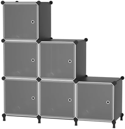 6Cube Storage Organizer Modular Stackable with Doors Black