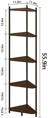 Corner Shelf Stand - 5 Tier Bamboo Small Corner Bookshelf for Office Kitchen Bedroom Plant Stand Living Room Decor Small